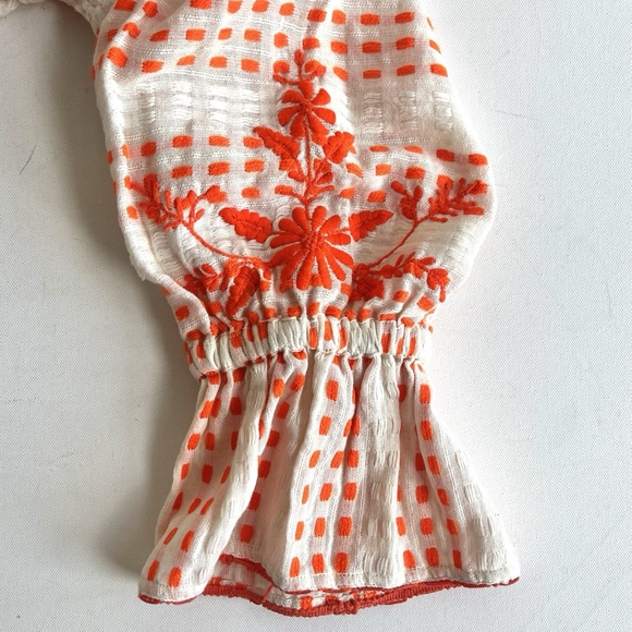 Tessora White and Orange 100% Cotton Embroidered Boho Blouse with Tassels - Picture 4 of 8